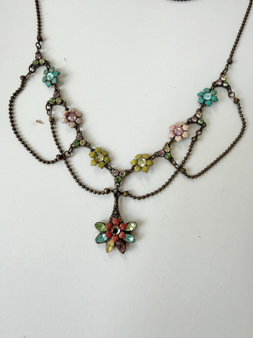 Michal Negrin Multicolor Flower and Rhinestone Necklace